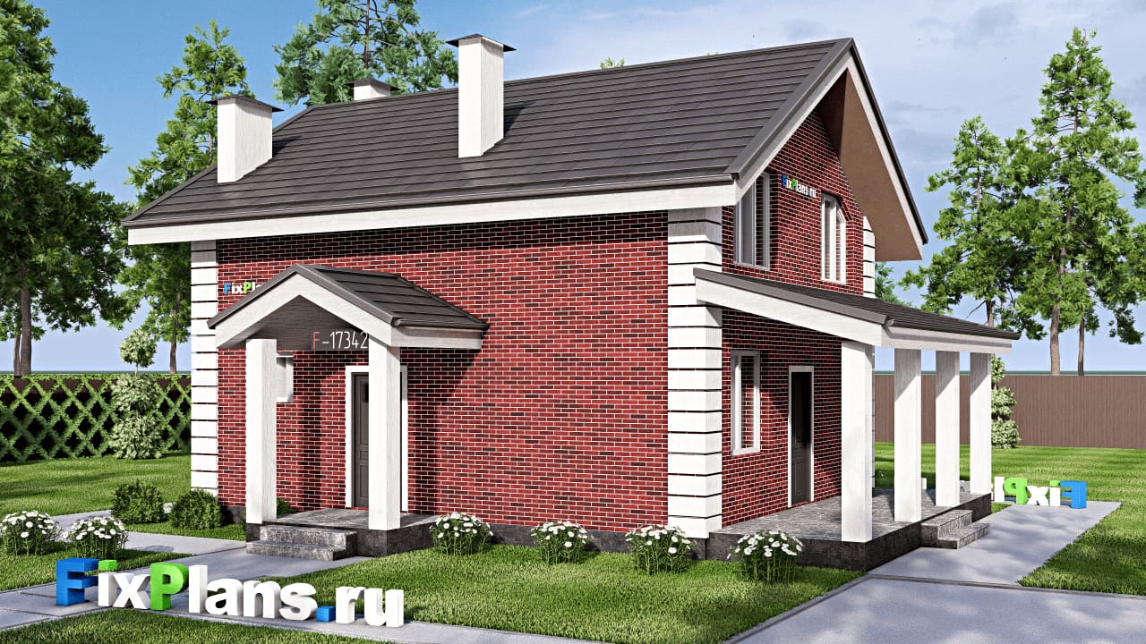 Одноэтажный дом с мансардой  F-17342 — фасад